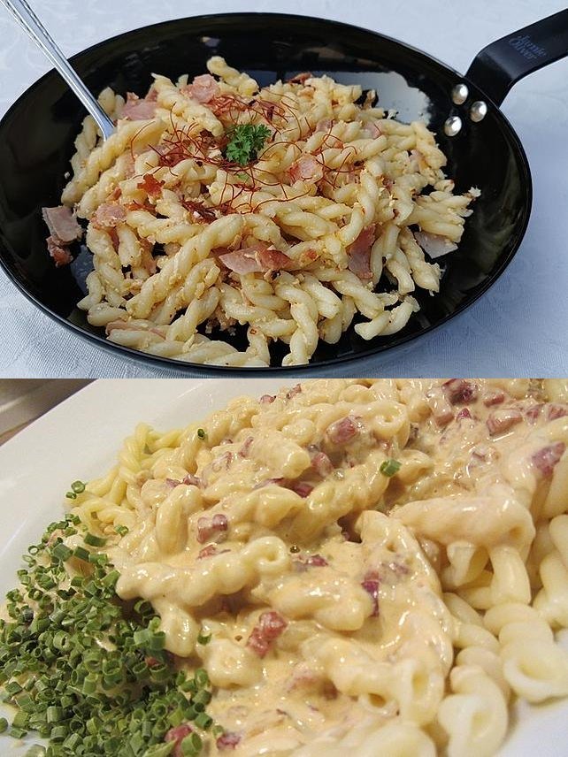 Nudeln mit Schmand, Schinken und Käse