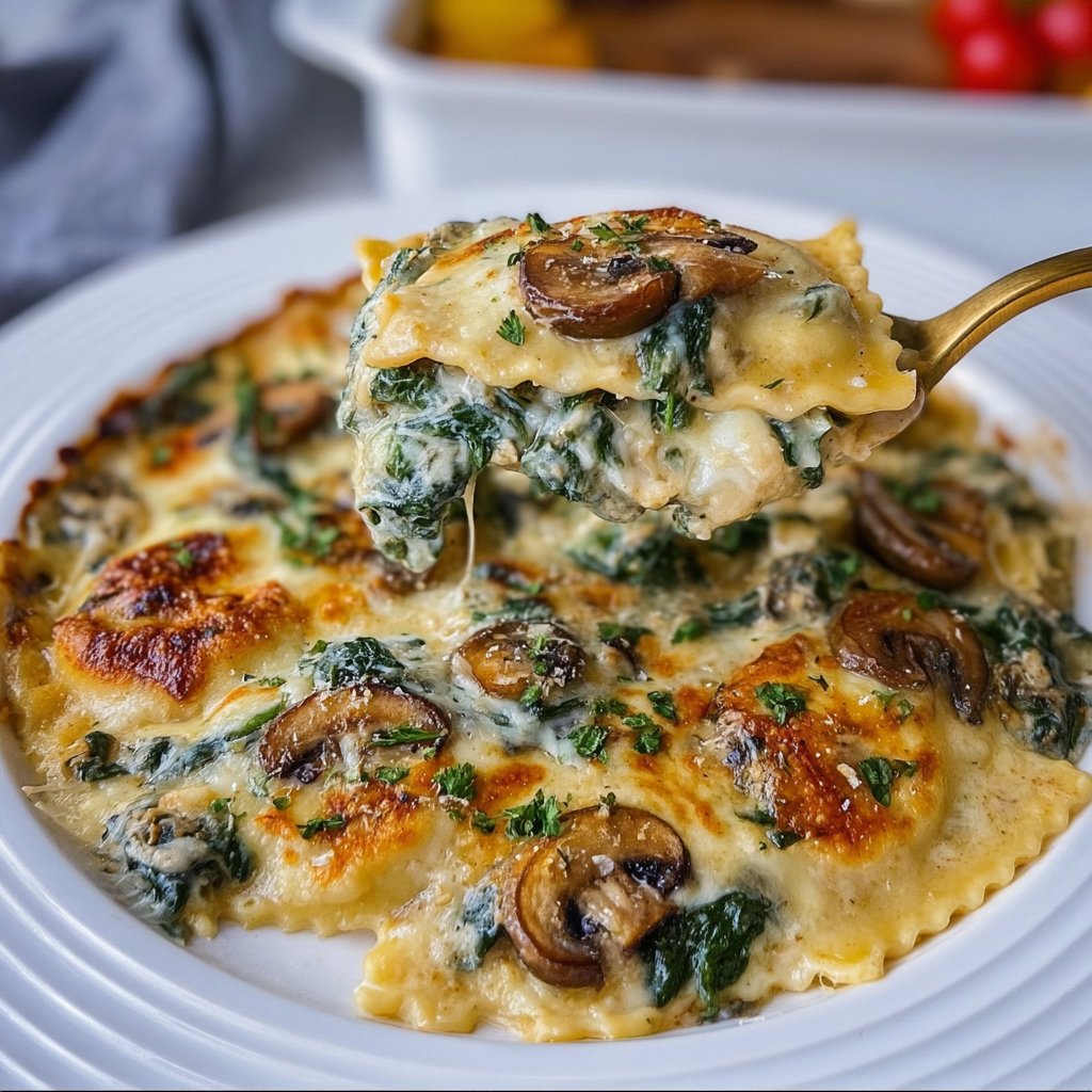 Mushroom Ravioli Casserole with Spinach 3 Mushroom Ravioli Casserole with Spinach