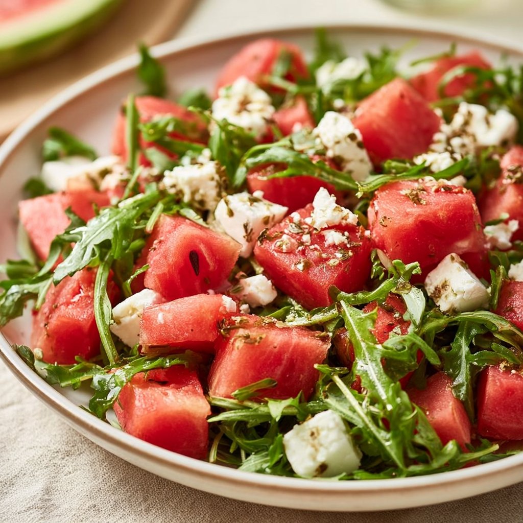 Wassermelonen-Feta-Salat mit Rucola