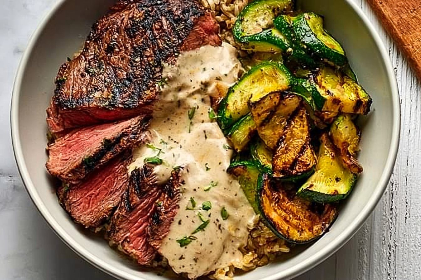 Grilled Steak Bowl with Zucchini 2 Grilled Steak Bowl with Sauce & Grilled Zucchini