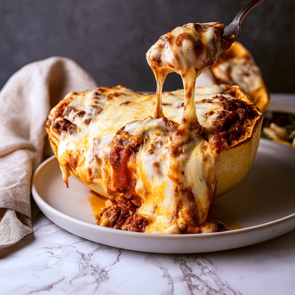 Cheesy Baked Spaghetti Squash Bolognese Boats
