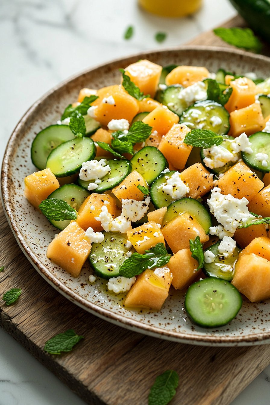 Cantaloupe-Gurken-Feta-Minze-Salat