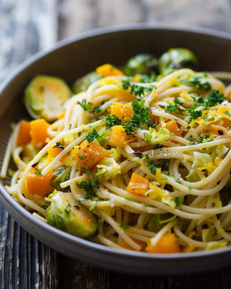Brussels Sprouts & Butternut Squash Pasta