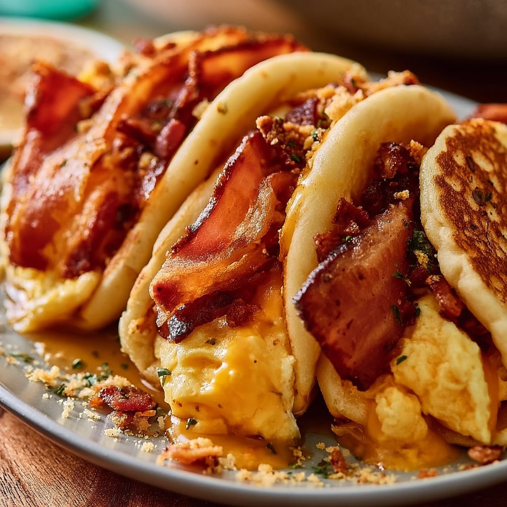 Savory Pancake Tacos with Crispy Bacon and Soft Scrambled Eggs