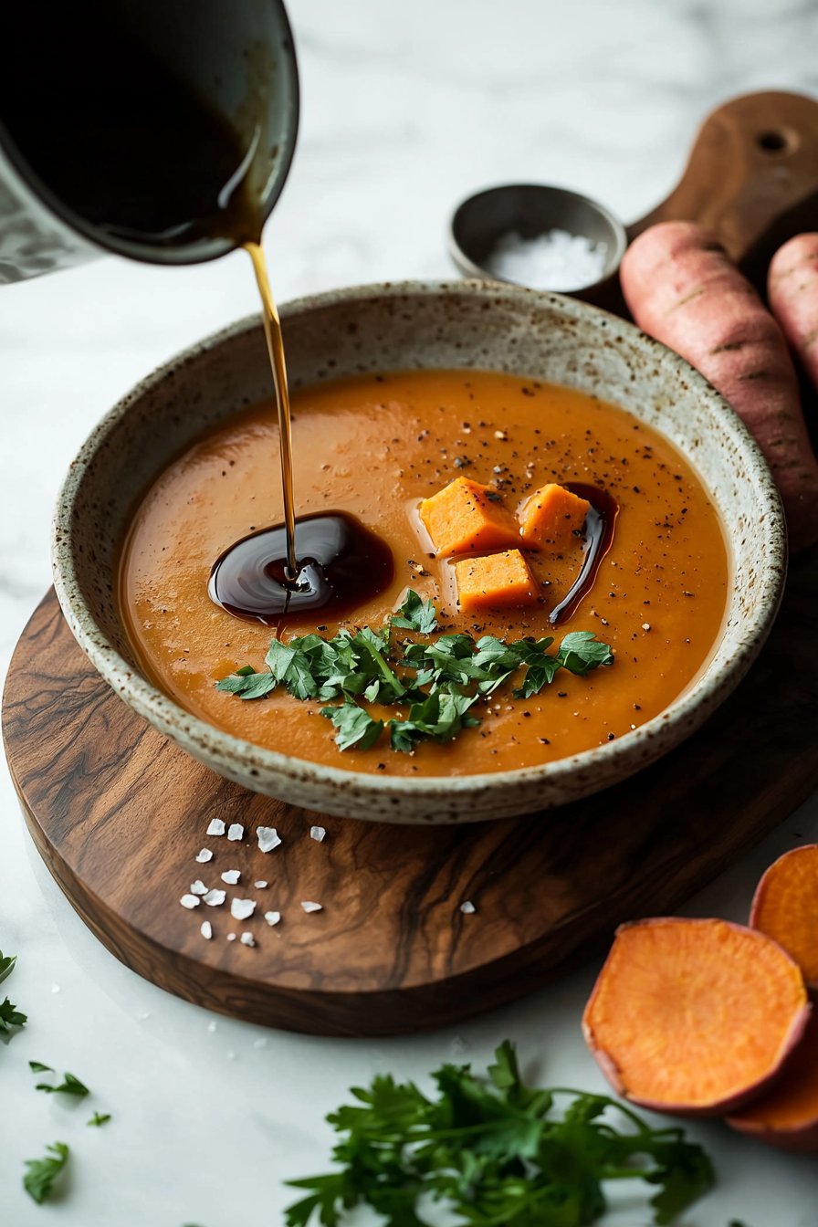 Ahorn-Roasted Süßkartoffel-Möhrensuppe