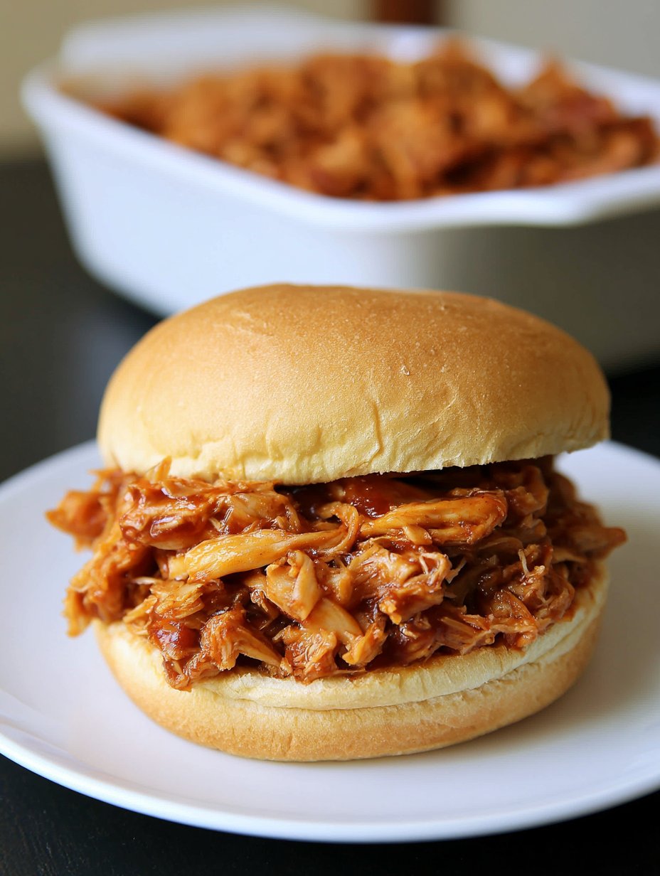 El mejor pollo BBQ en olla de cocción lenta (pollo desmenuzado fácil)