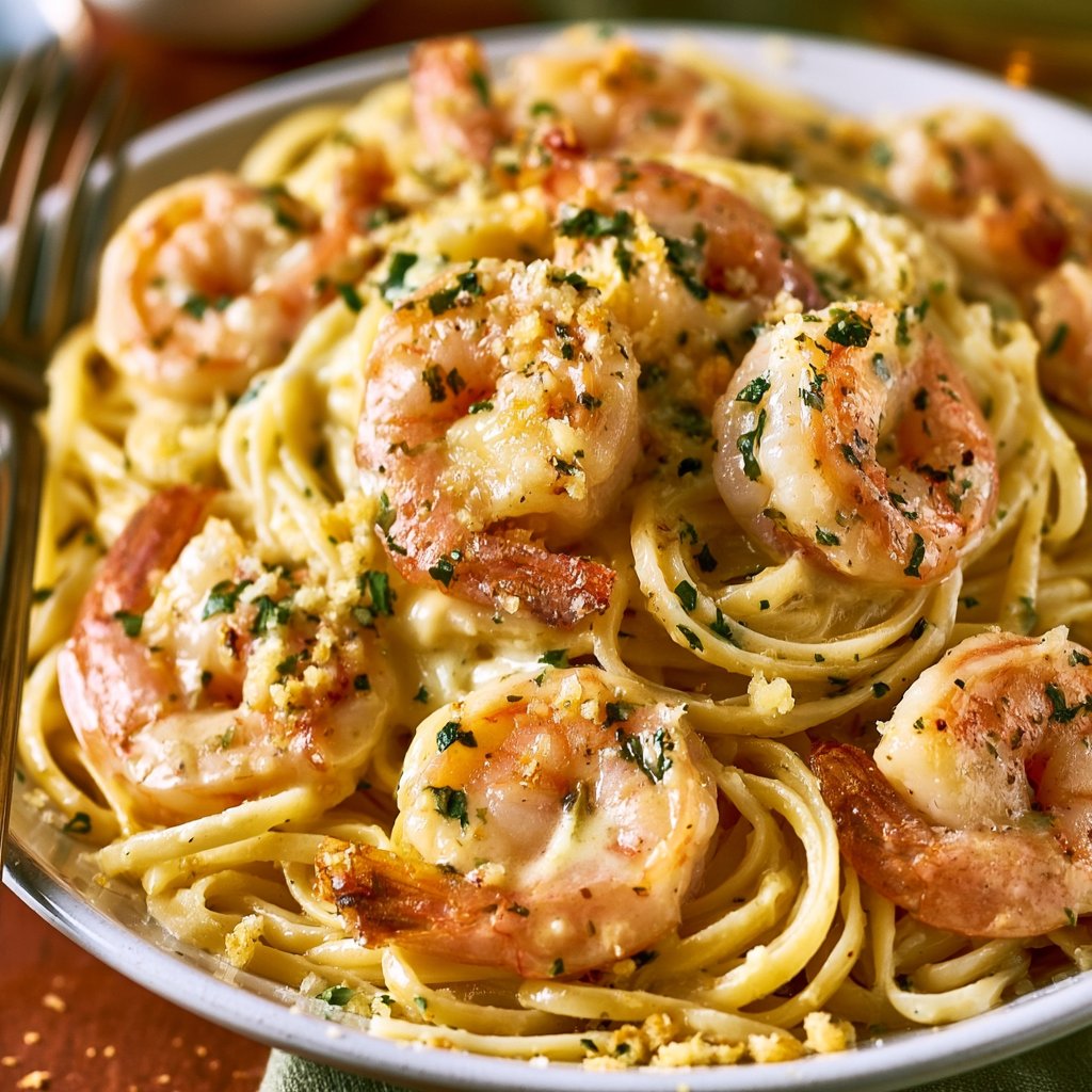 Garlic Cream Shrimp Linguine