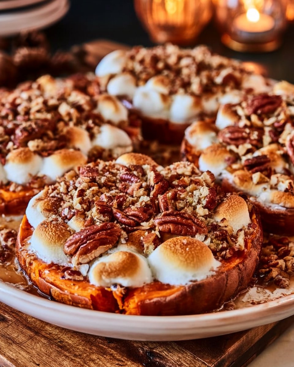 Sweet Potato Medallions Topped with Marshmallows and Pecans