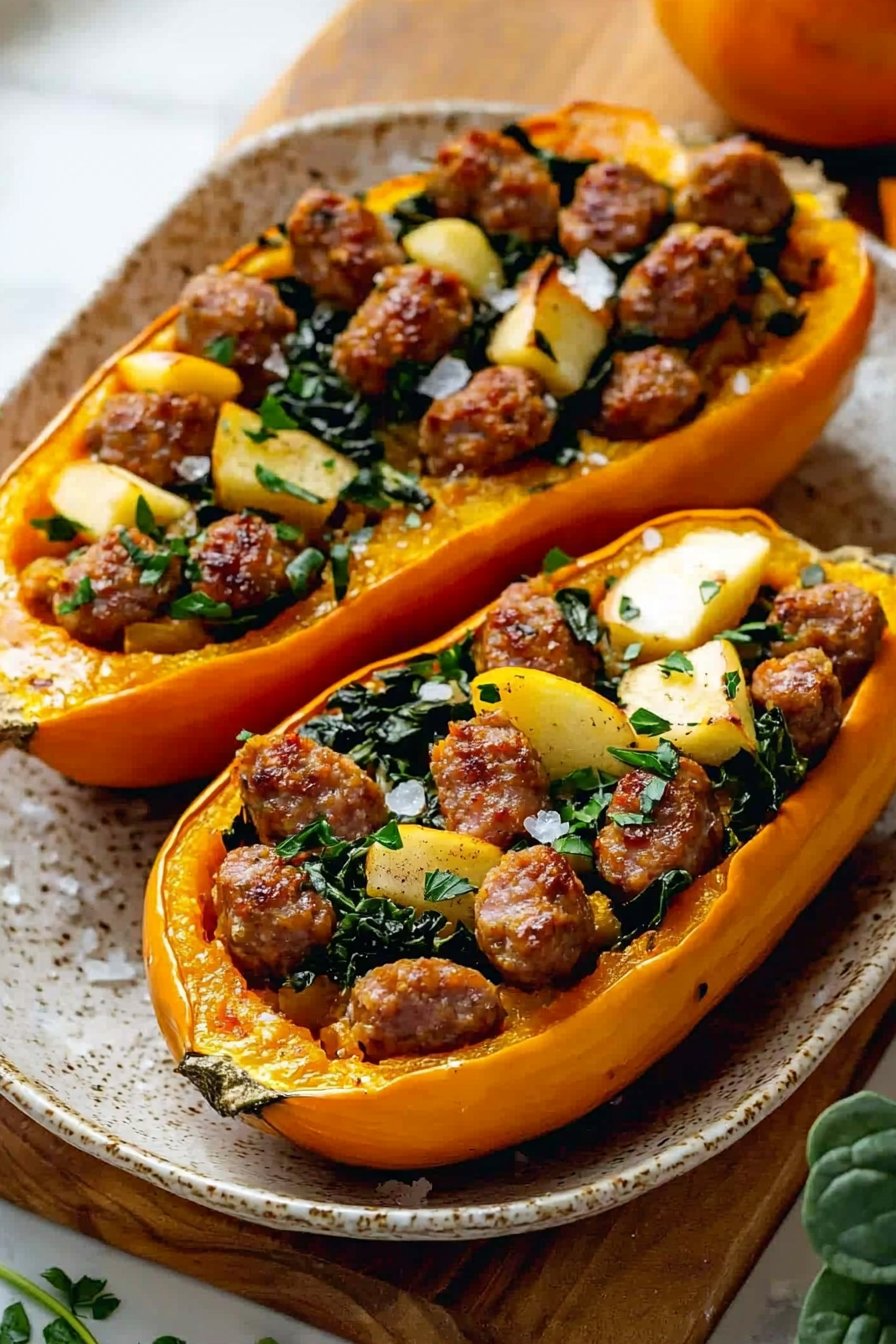Apple Sausage Stuffed Butternut Squash