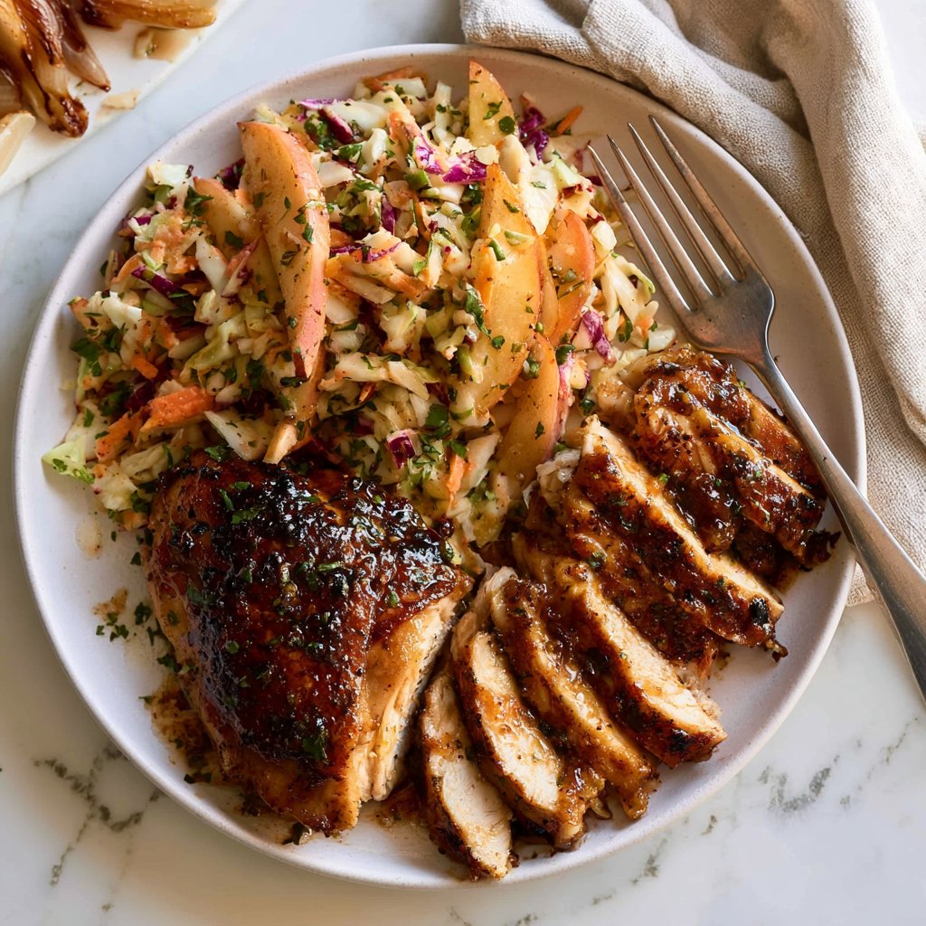 Sticky Apple Cider Chicken with Autumn Slaw