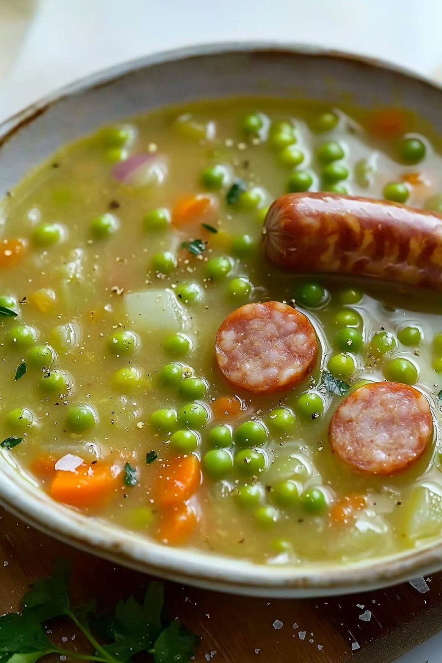 Herzhafte Erbsensuppe mit W&uuml;rstchen