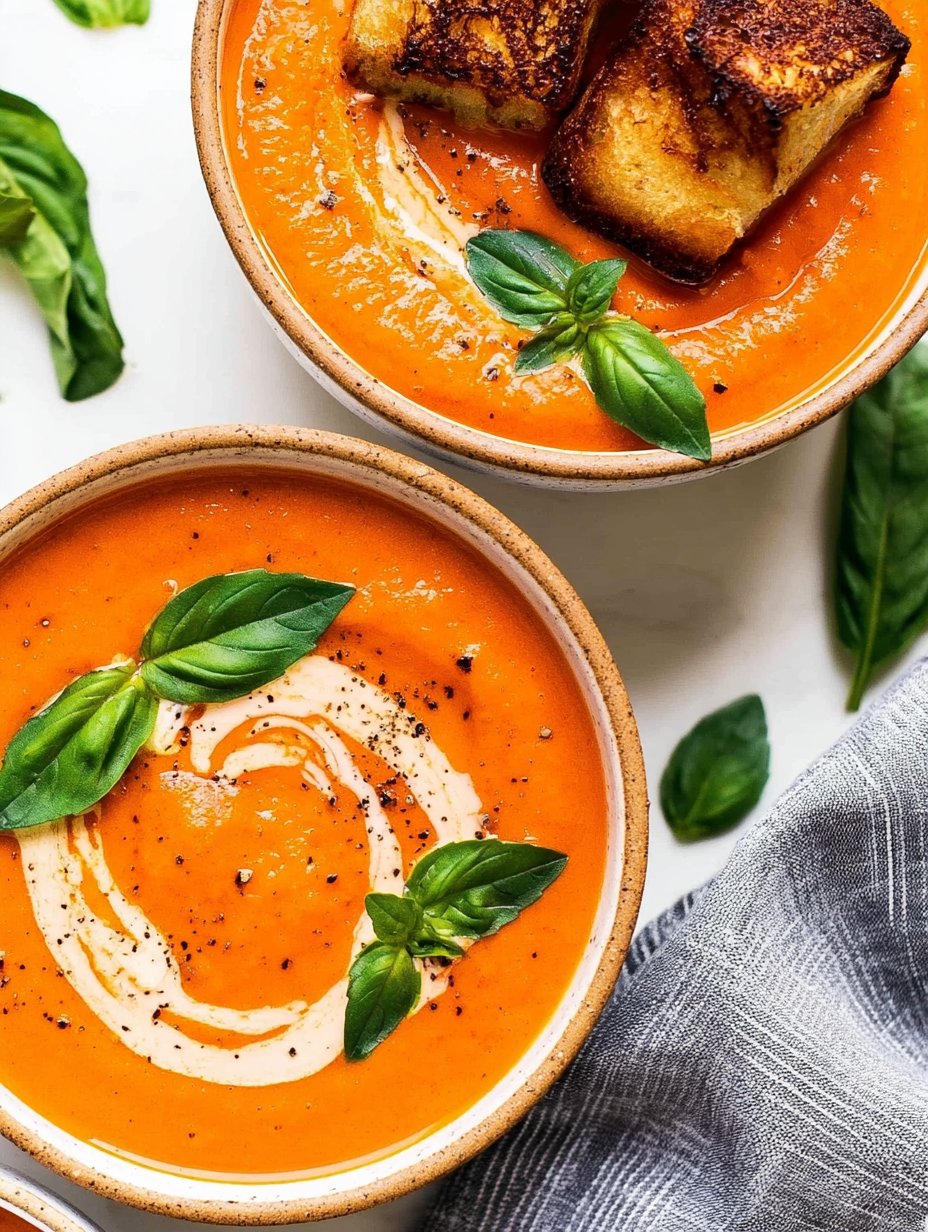 Bisque cremosa de tomate y albahaca