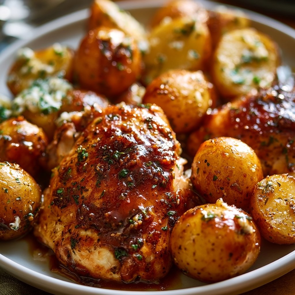 Honig-BBQ-Hähnchen mit Knoblauch-Parmesan-Kartoffeln