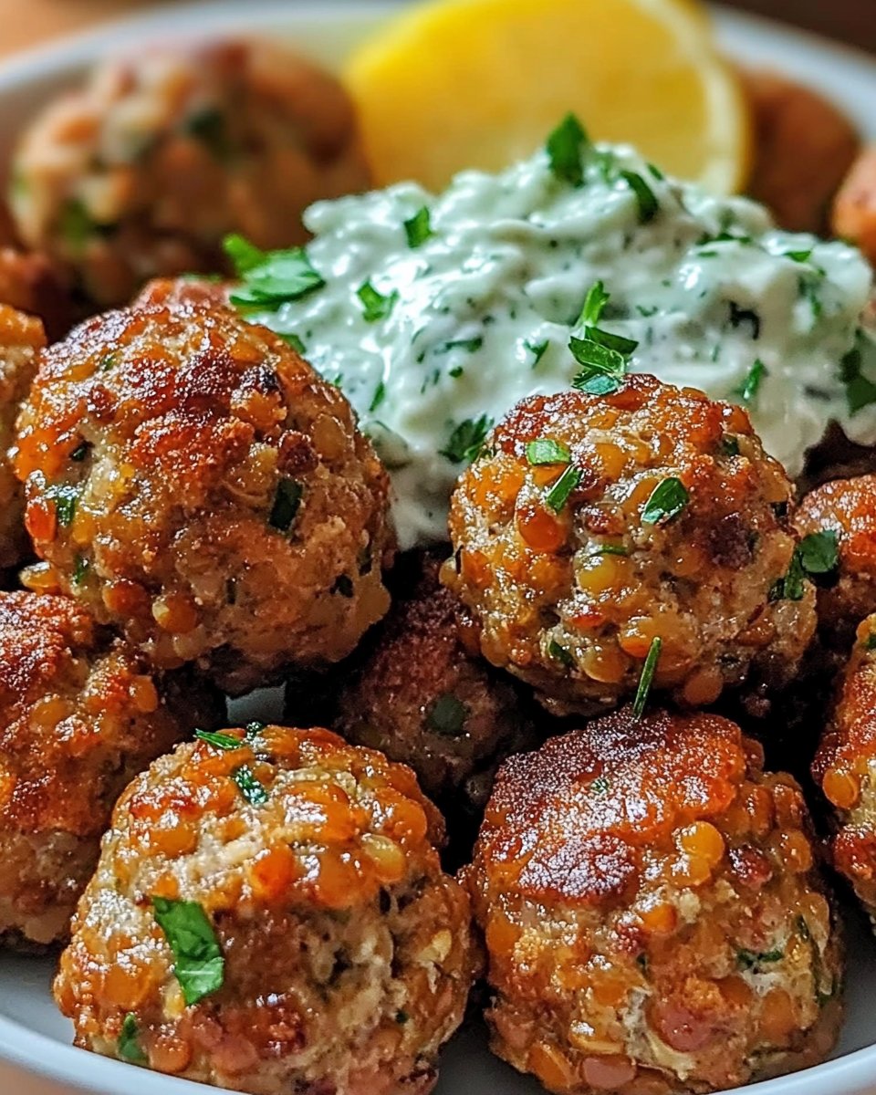 Fried Greek Lentil Meatballs with Tzatziki
