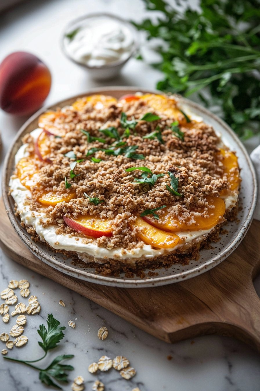 Baked Peach Cobbler Cheesecake with Streusel