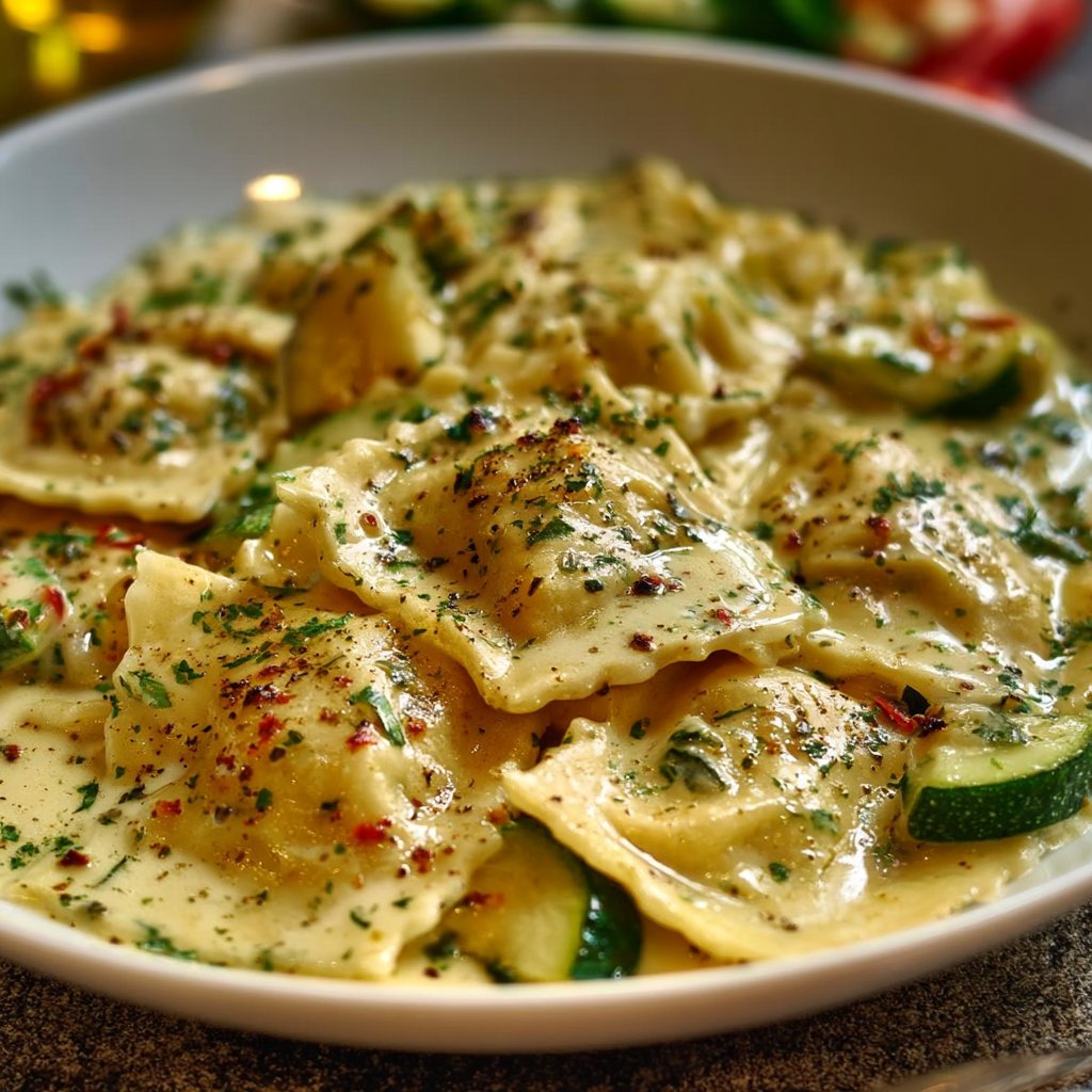 Cremige Maultaschenpfanne mit Zucchini
