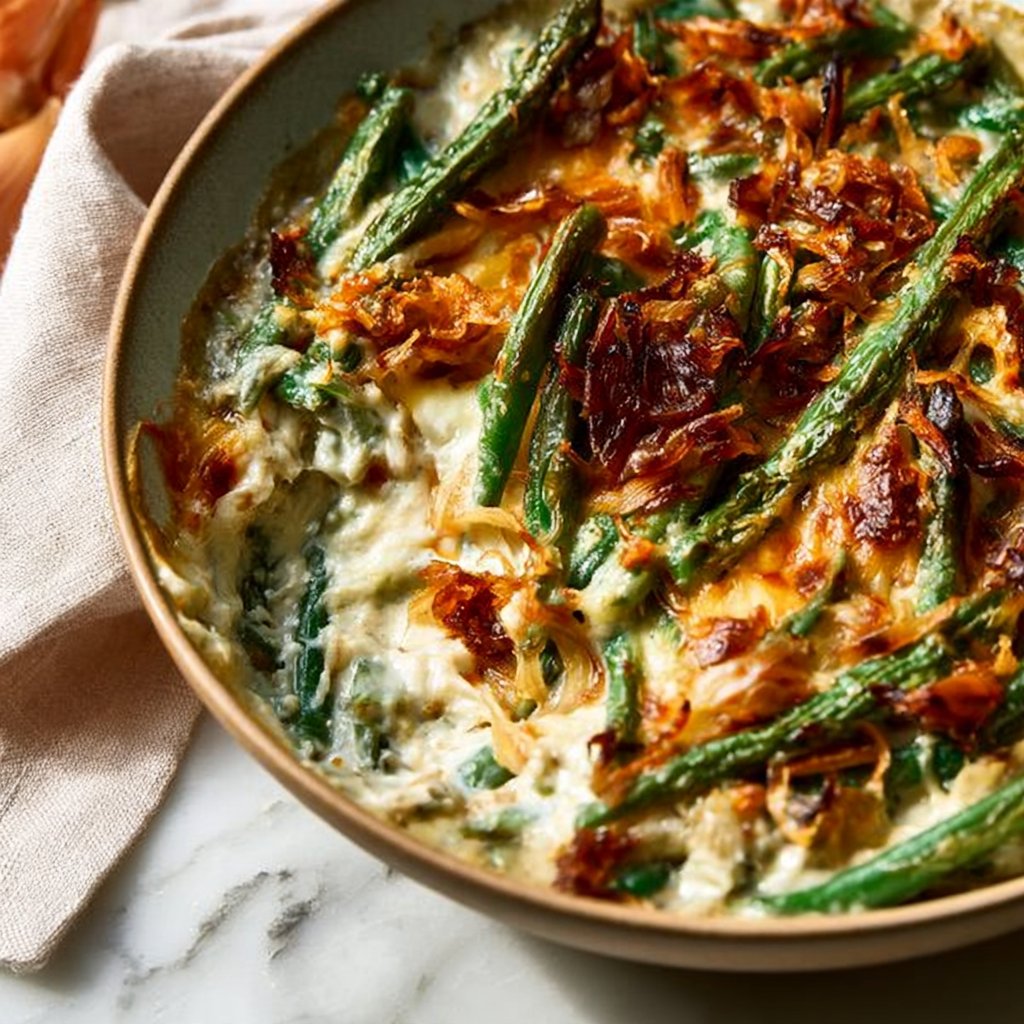 Fresh Green Bean Casserole with Crispy Shallots