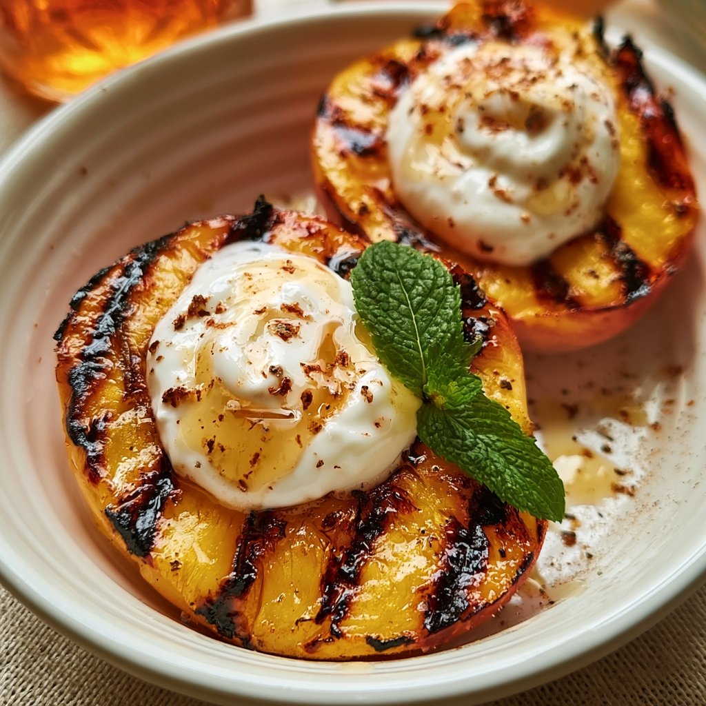 Gegrillte Pfirsiche mit Joghurt und Honig