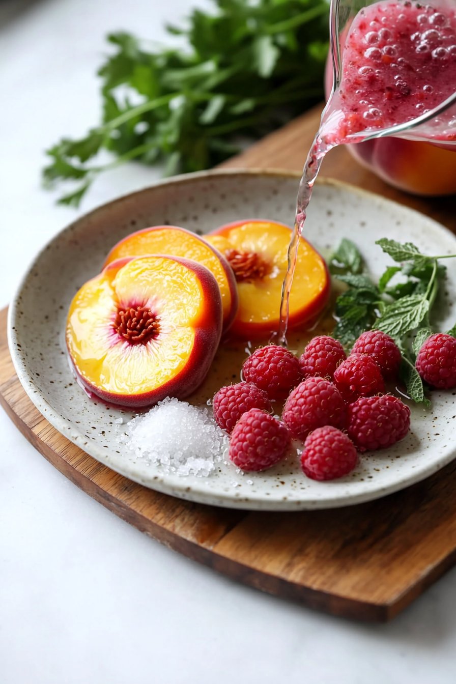 Frischer Pfirsich-Himbeer-Saft