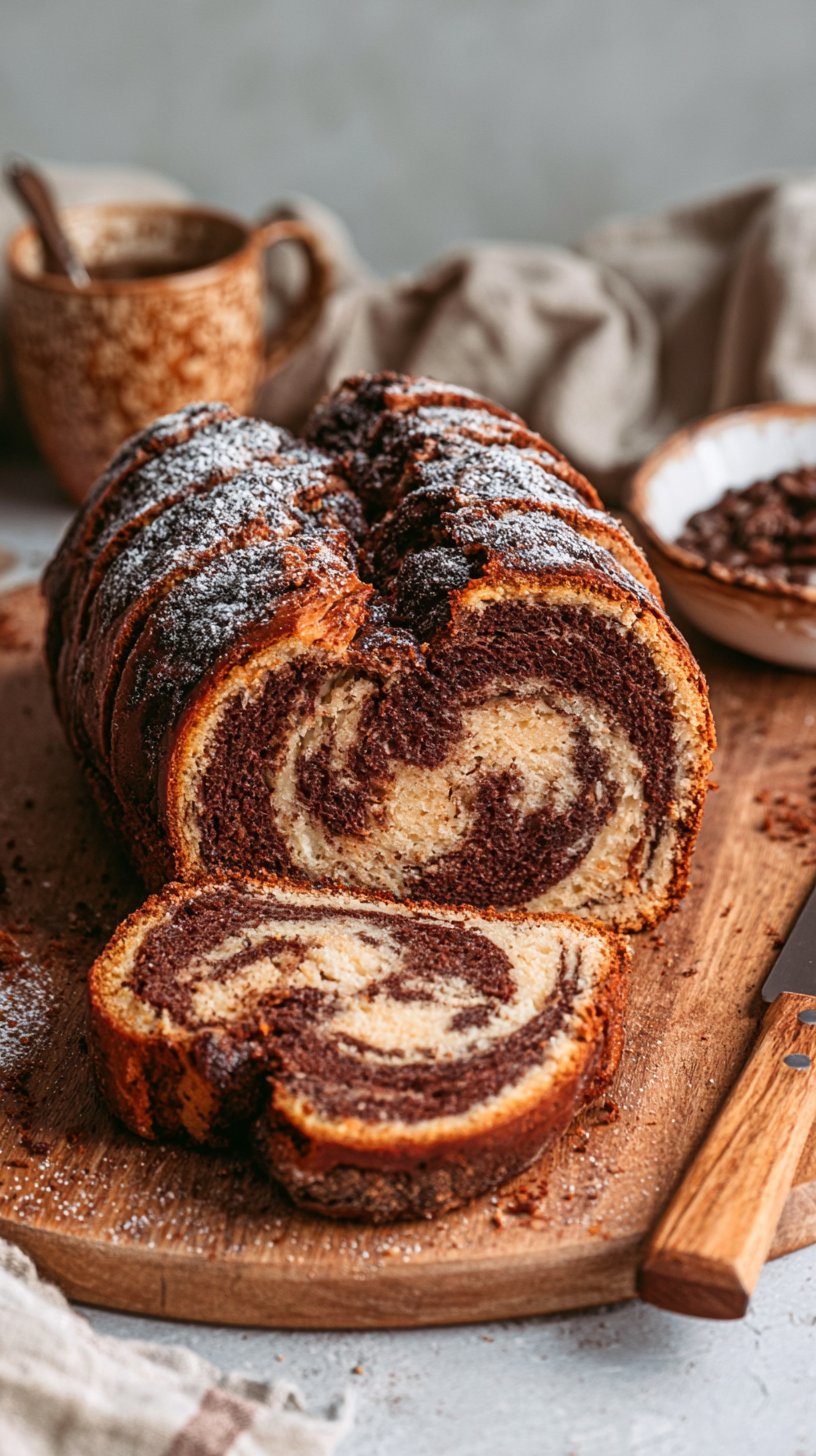 Marmorkuchen mit Öl und Mineralwasser