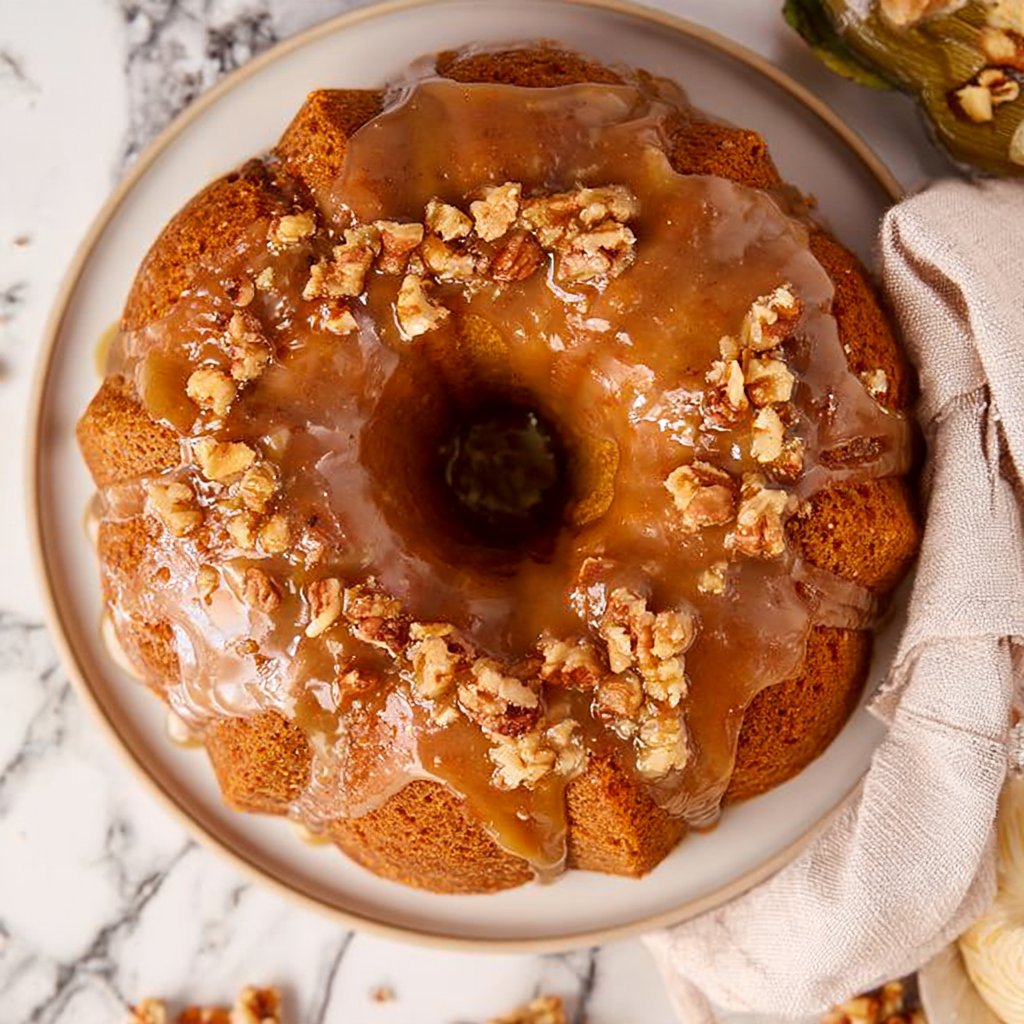 Moist Spiced Pumpkin Bundt Cake with Salted Caramel