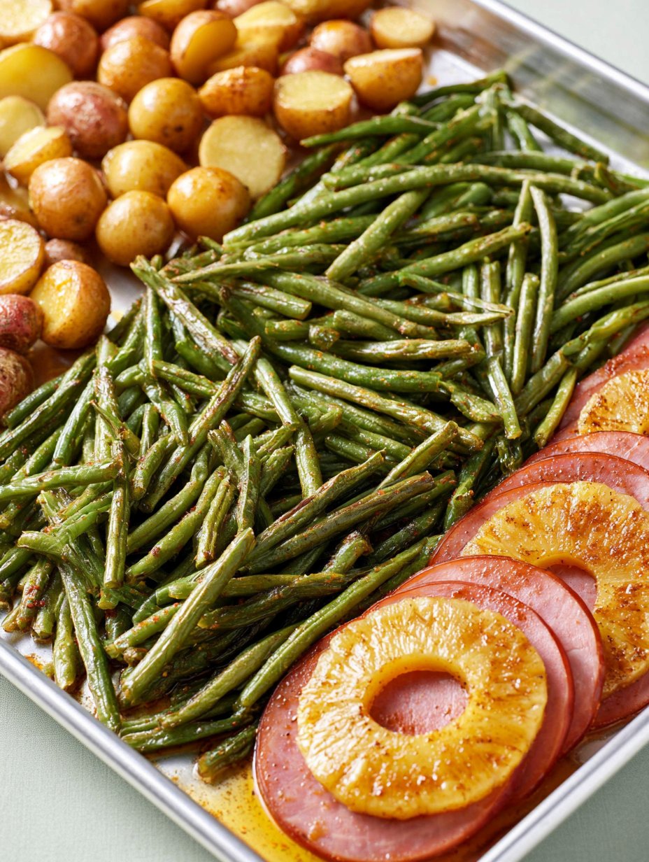 Cena de Pascua fácil en una bandeja para hornear