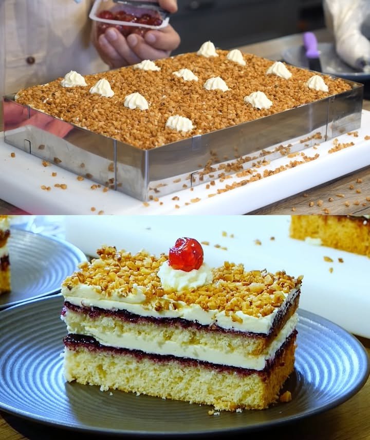 Schichtkuchen mit Buttercreme und Haselnüssen
