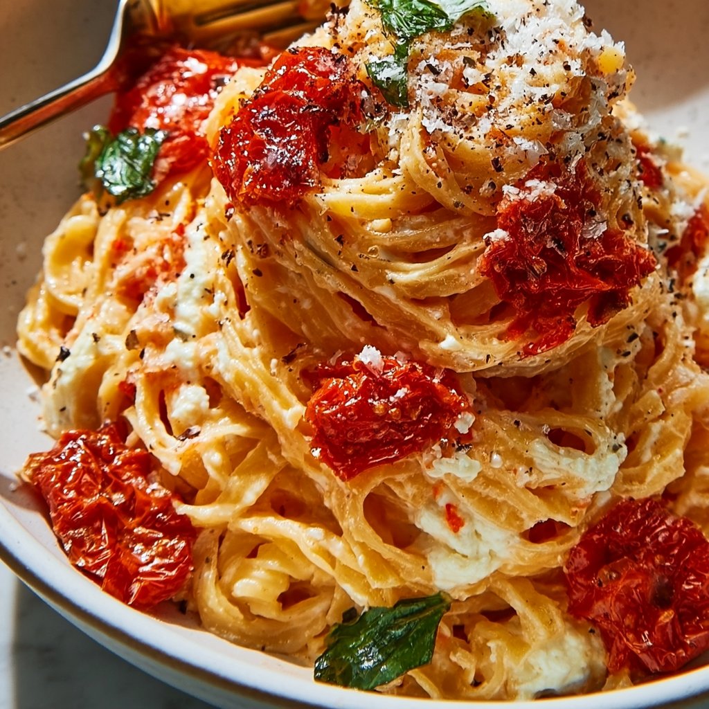 Geröstete Tomaten und Knoblauch Ricotta Pasta