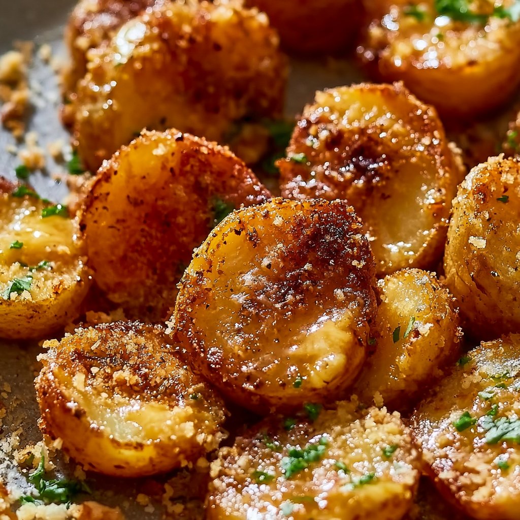 Golden Crispy Garlic Butter Parmesan Potatoes