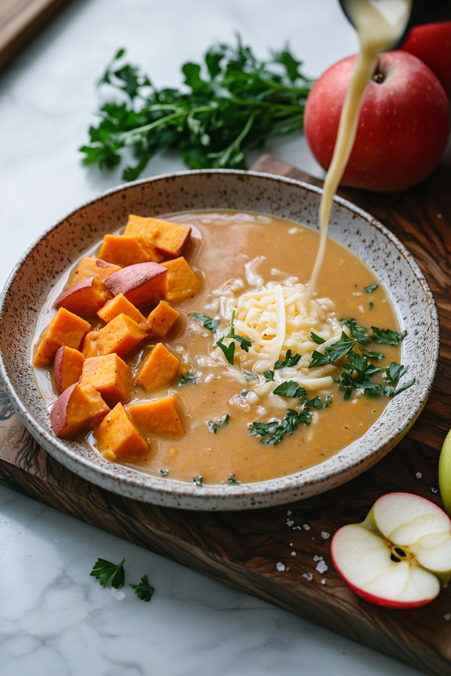 Apple Cheddar Sweet Potato Soup