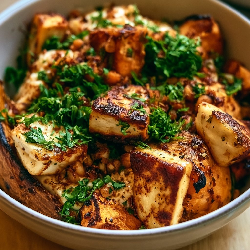 Knusprige Halloumi- und geröstete Süßkartoffelschüssel
