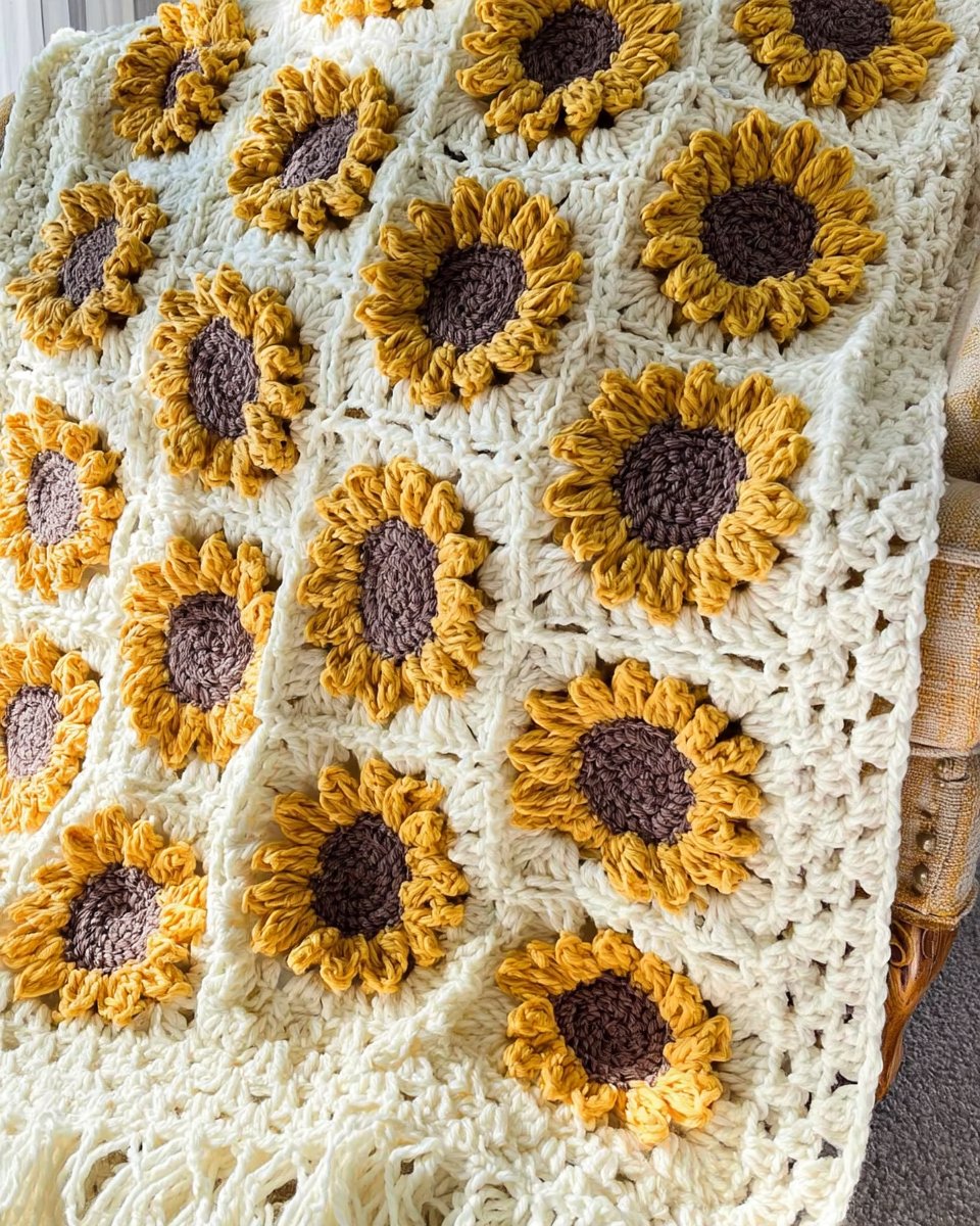 Granny Square Summer Sunshine Sunflower Blanket
