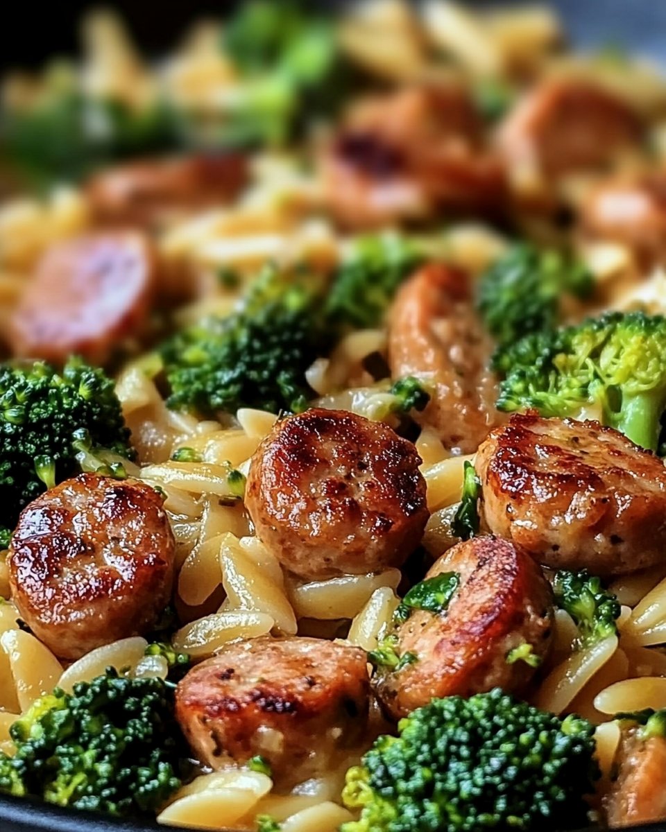 One-Pan Chicken Sausage Broccoli Orzo