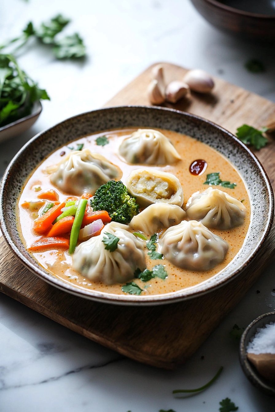 Thailändische Kokosnuss-Curry-Dumplingsuppe