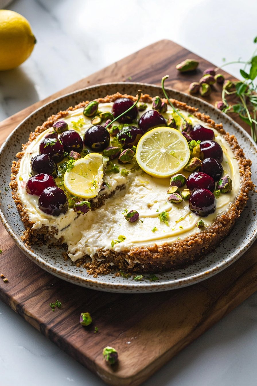 Zitronen-Limetten-Kirsch-Pistazien-Cheesecake