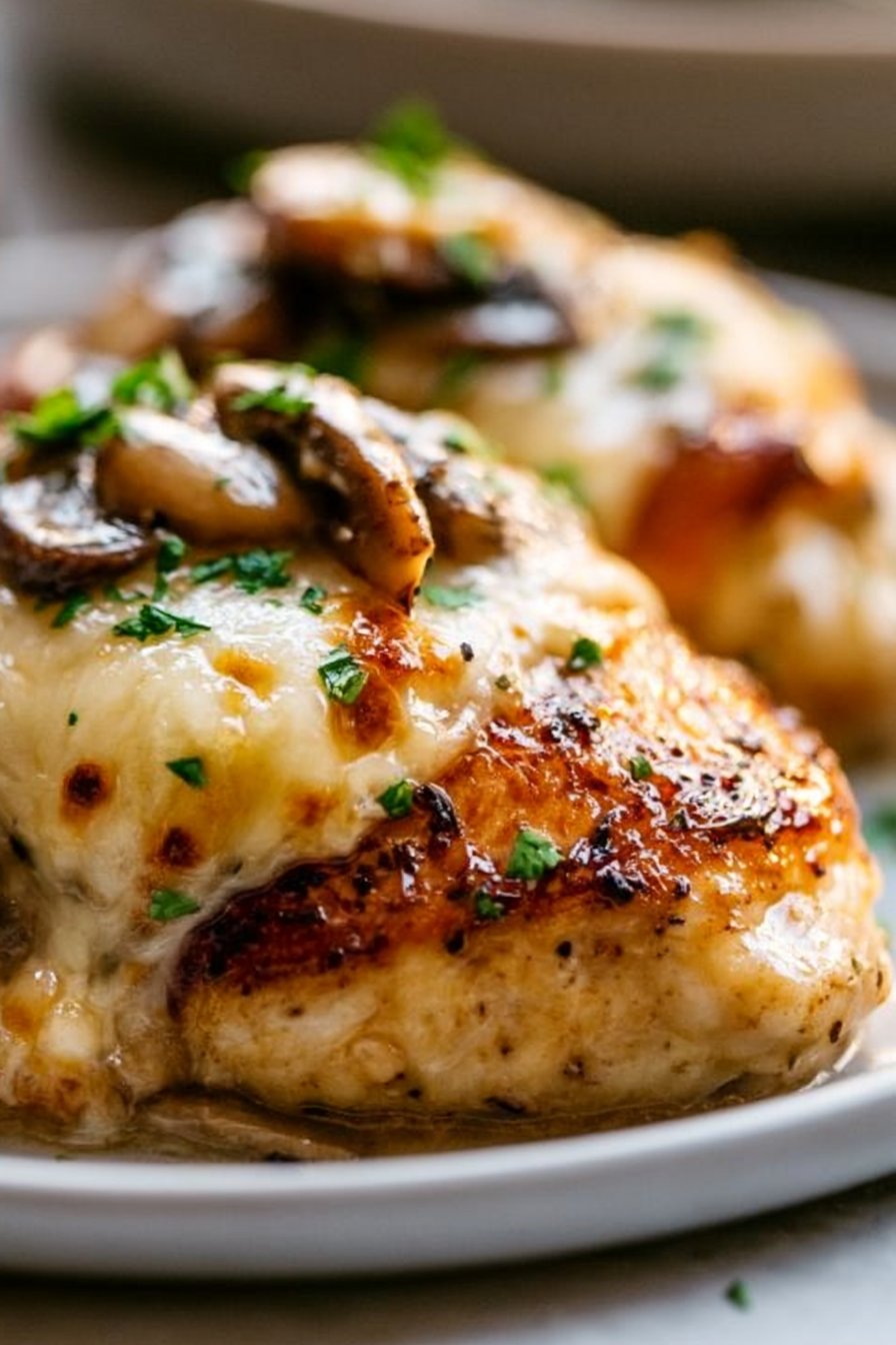 Cheesy Garlic Butter Mushroom Stuffed Chicken 1 Cheesy Garlic Butter Mushroom Stuffed Chicken