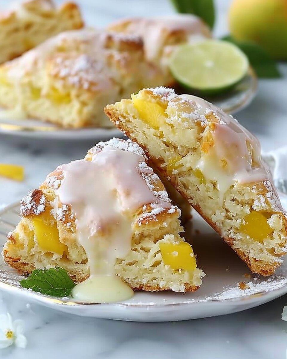 Irresistible Coconut Mango Scones with Lime Glaze Delight