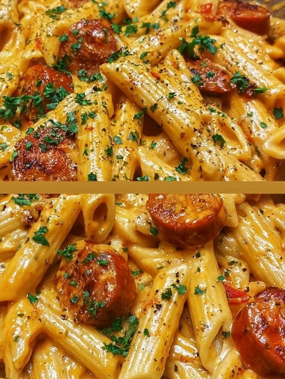 Creamy Spicy Cajun Sausage Pasta Quick Weeknight Dinner Idea