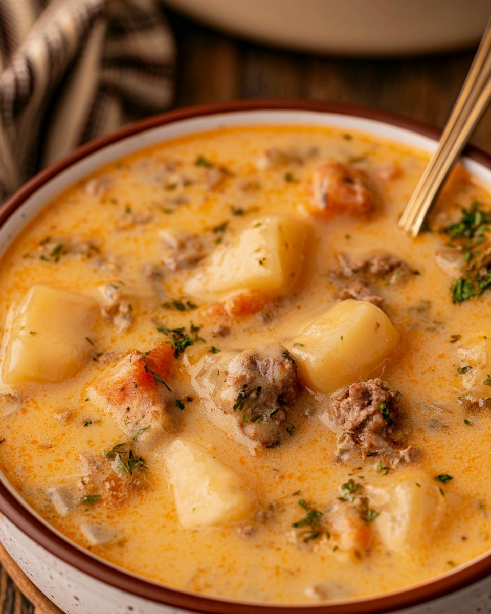 Slow Cooker Cheeseburger Soup