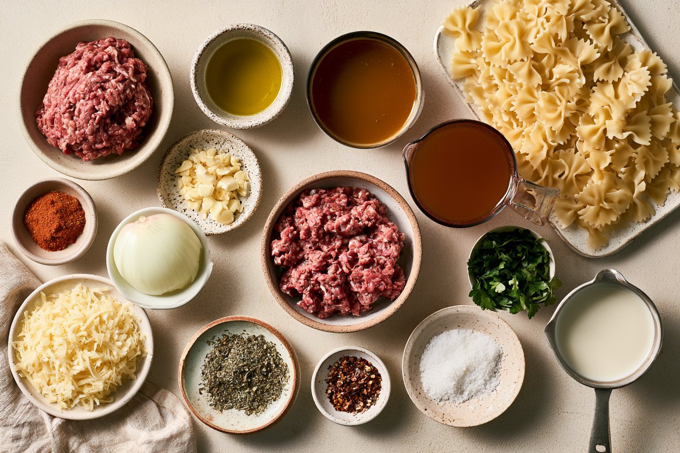 Creamy Parmesan Garlic Beef Bowtie Pasta