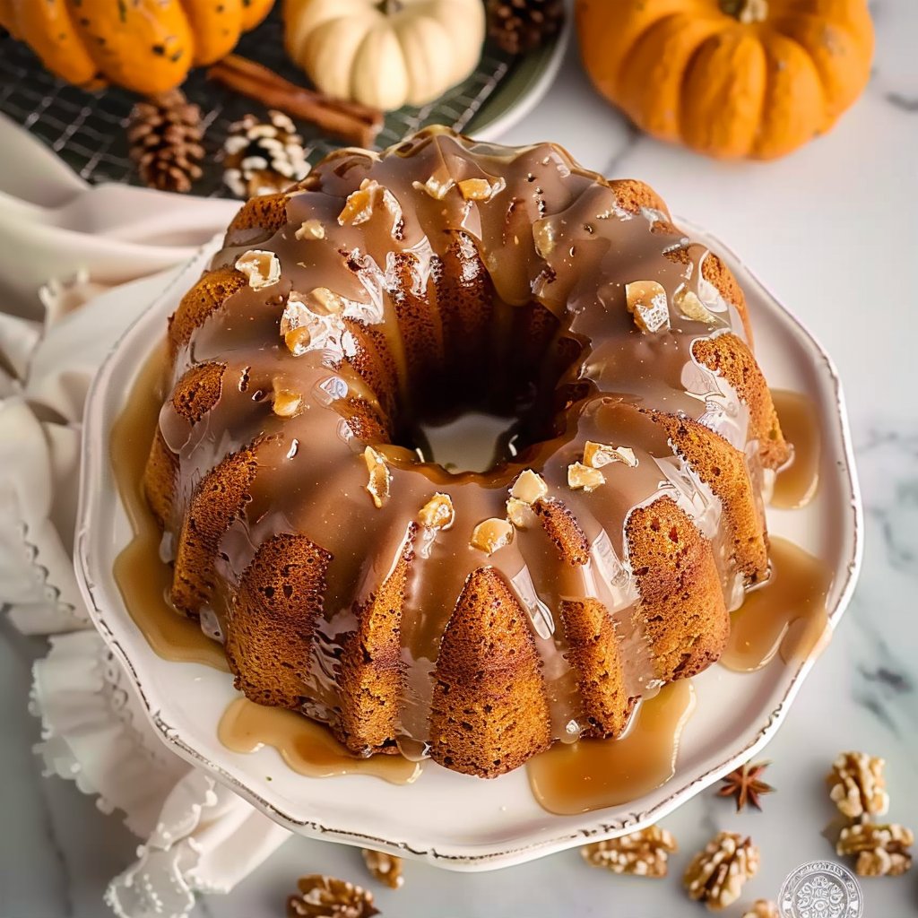 Moist Spiced Pumpkin Bundt Cake with Salted Caramel