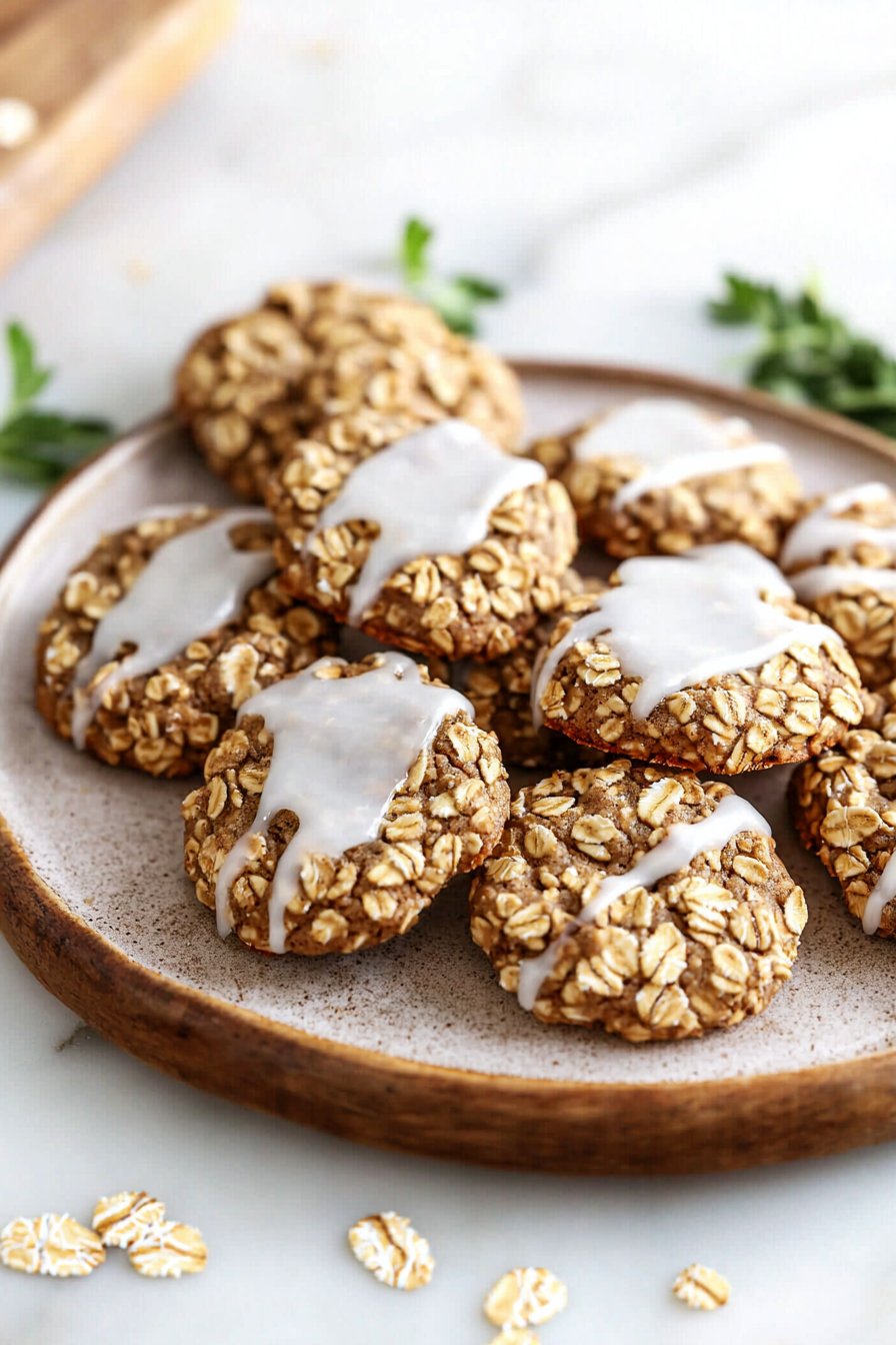 Healthy Iced Gingerbread Oatmeal Cookies