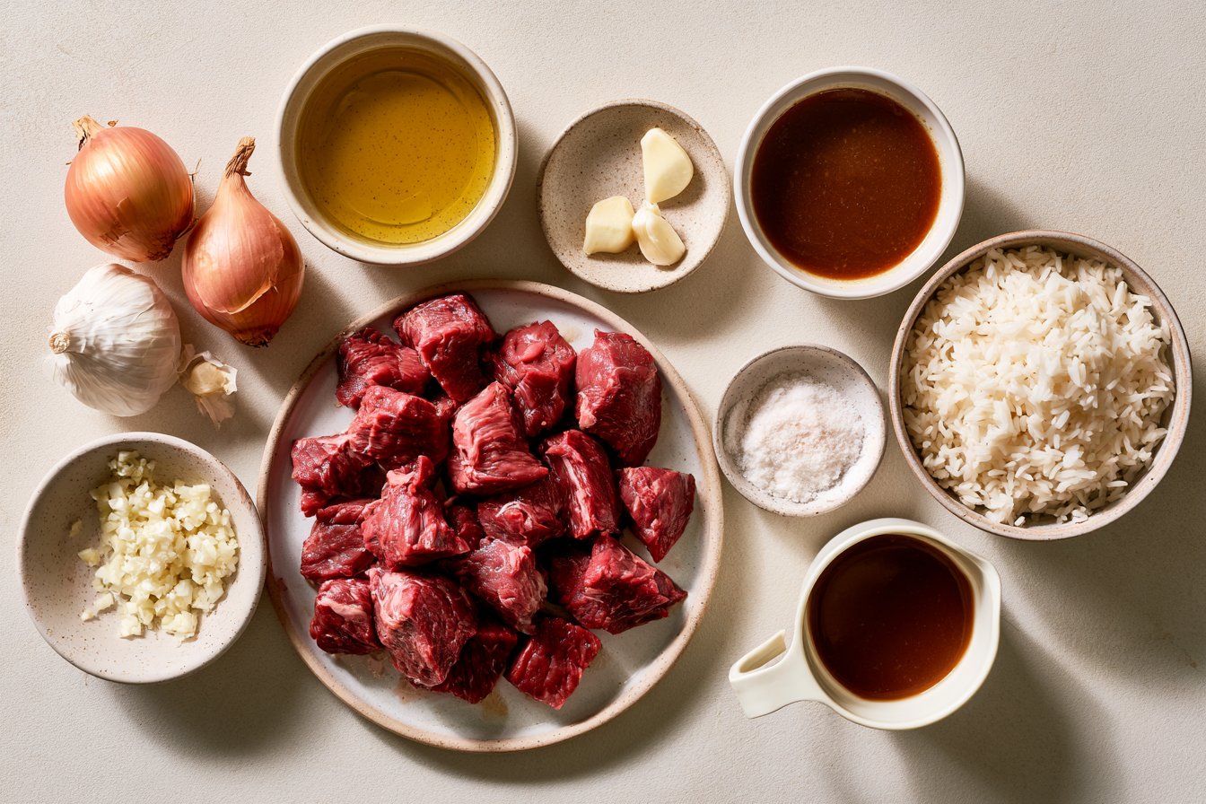 Beef Tips and Rice with Brown Gravy