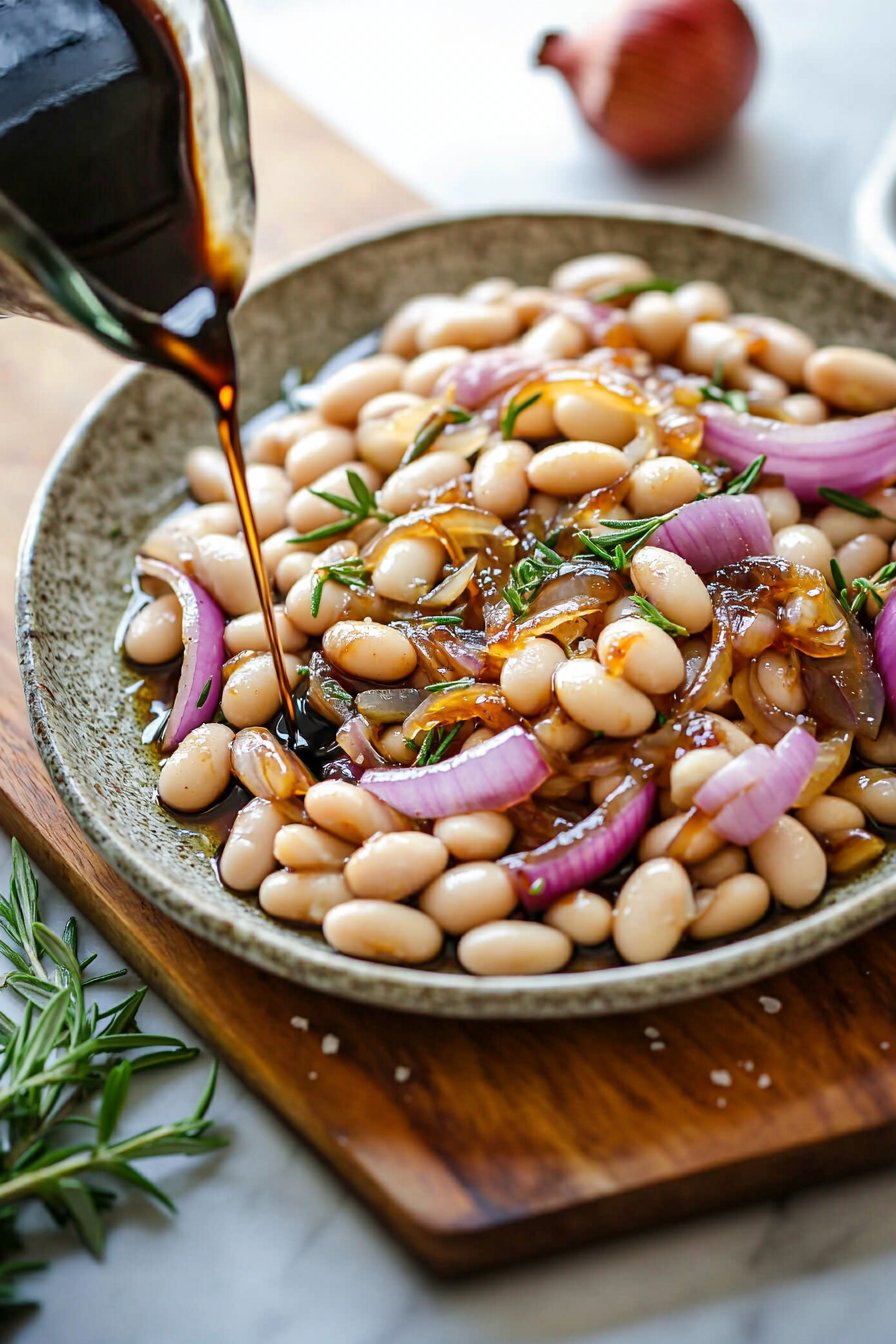 Caramelized Onion White Beans with Rosemary and Balsamic