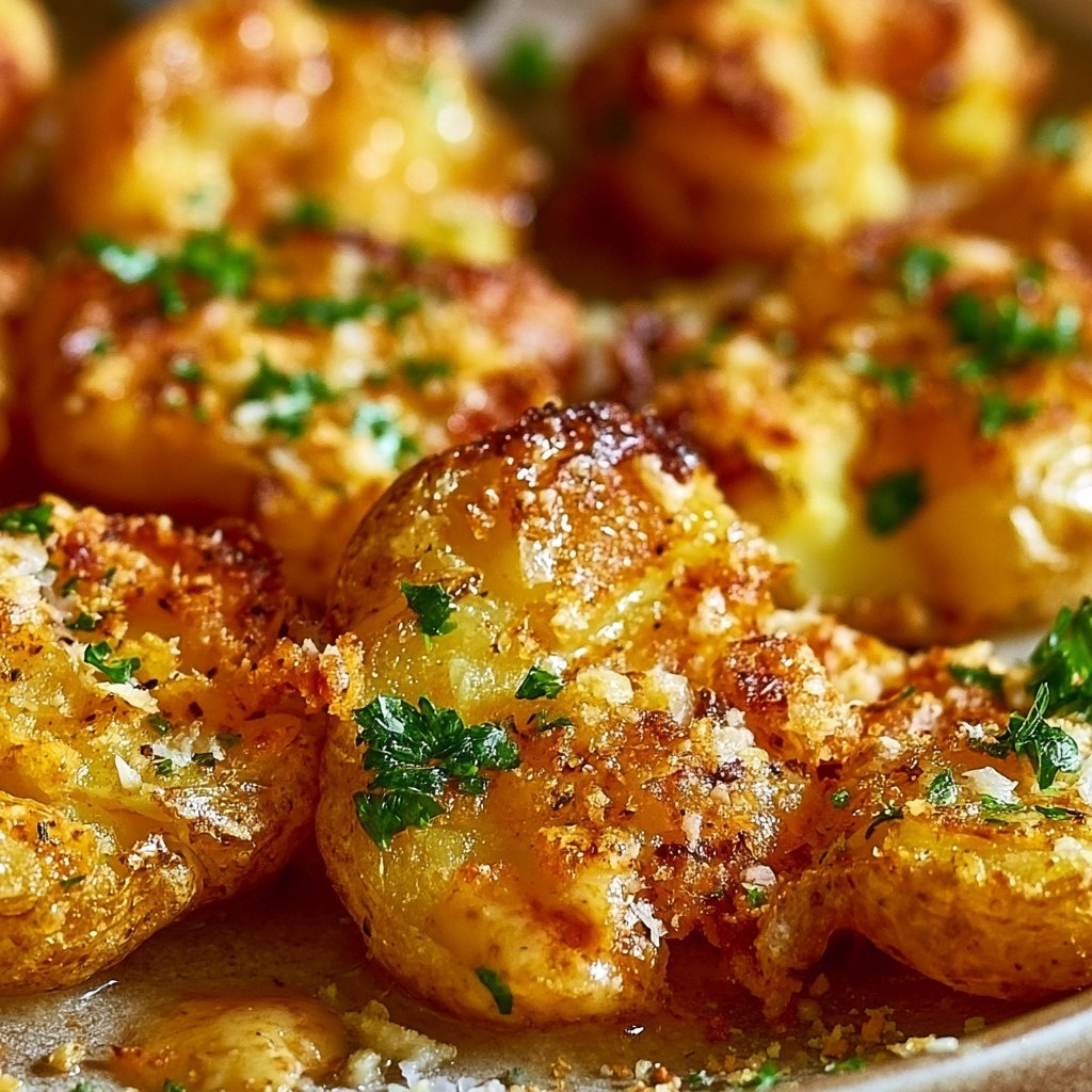 Crispy Garlic Parmesan Smashed Potatoes