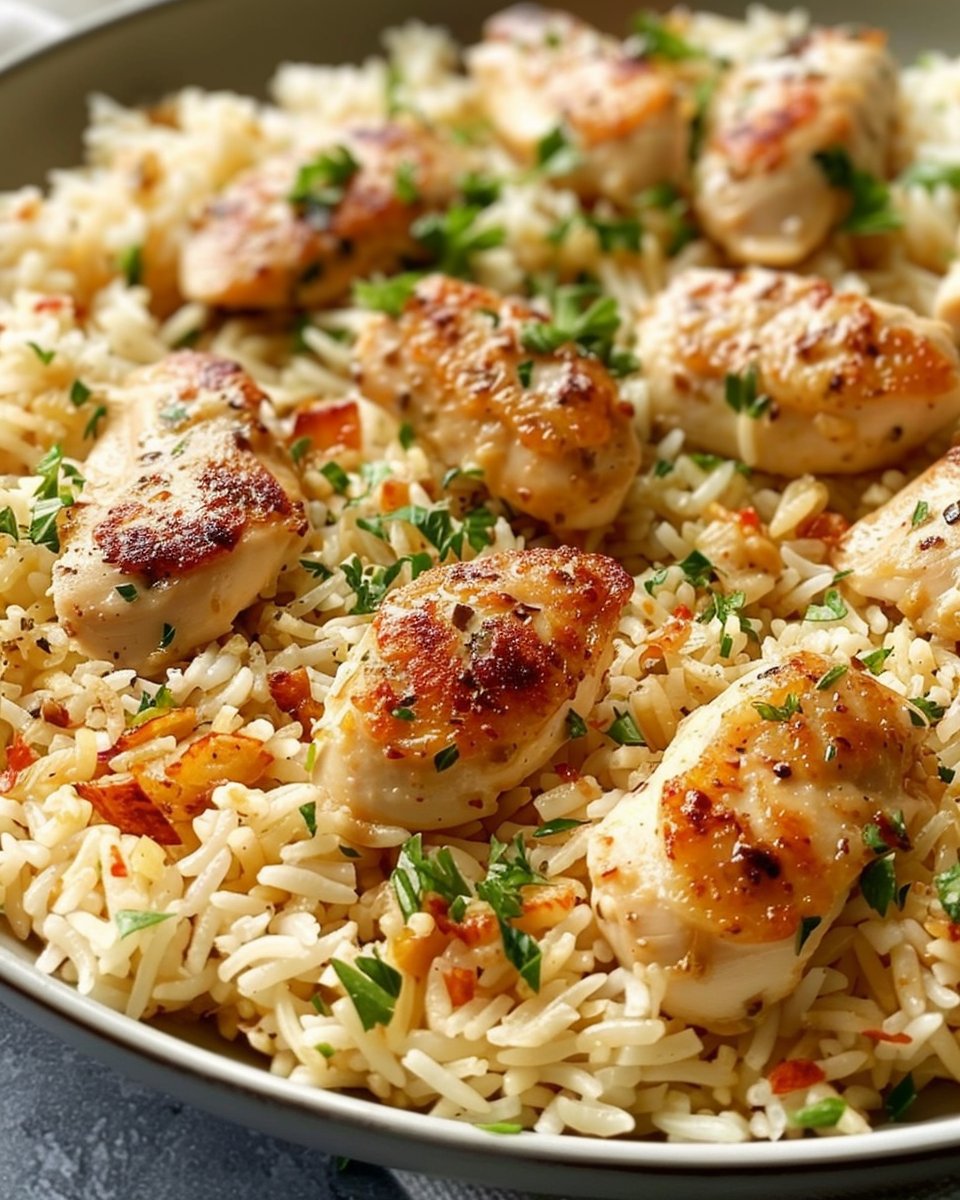Chicken Scampi with Garlic Parmesan Rice
