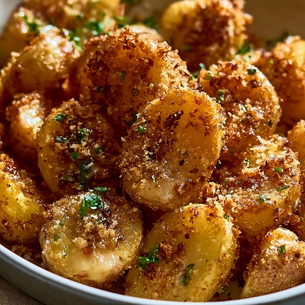 Golden Crispy Garlic Butter Parmesan Potatoes