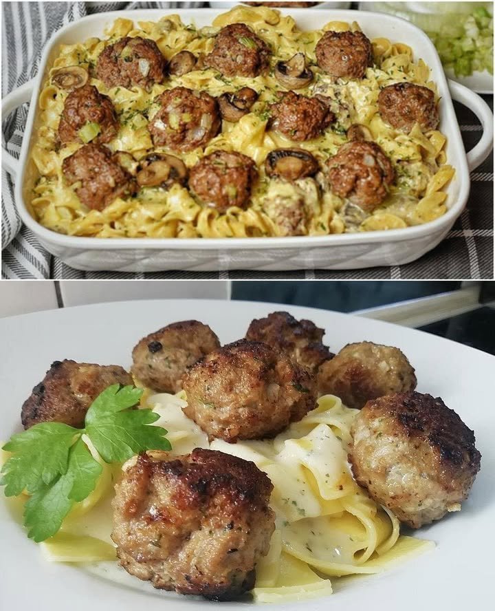 Fleischbällchen mit Tagliatelle und Steinpilzsauce