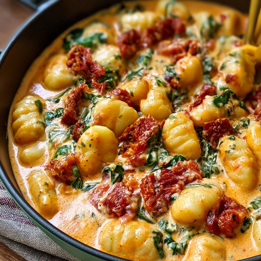 Cremige toskanische Gnocchi mit Spinat und getrockneten Tomaten