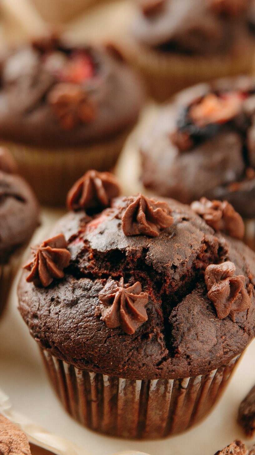 Double Chocolate Strawberry Muffins (fresh strawberries)